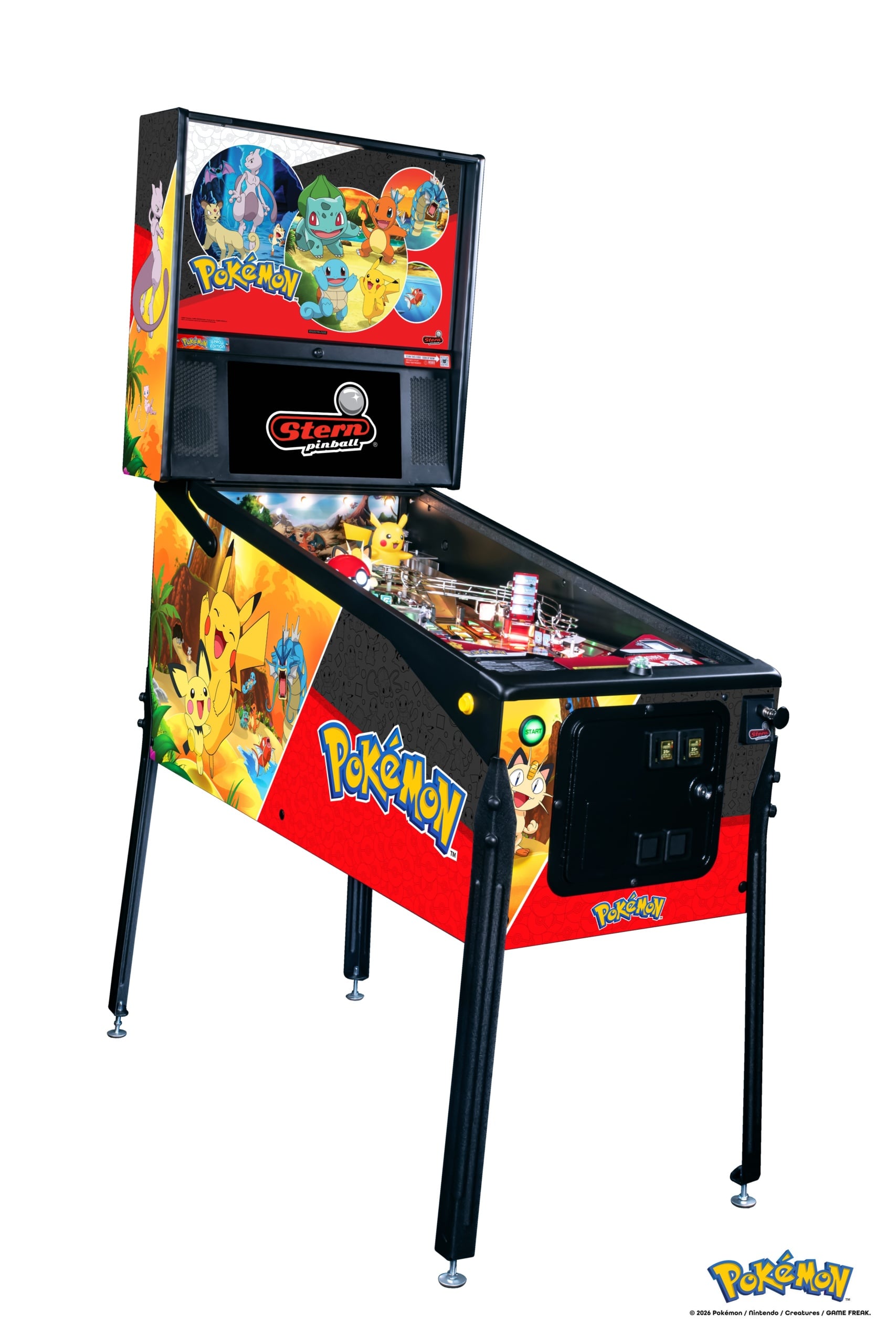 Pokémon Pro by Stern, left-side cabinet and full machine view